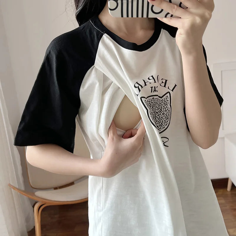 Maternity Cotton Nursing Clothes Loose Nursing Tops Postpartum Mommy Breast Feeding