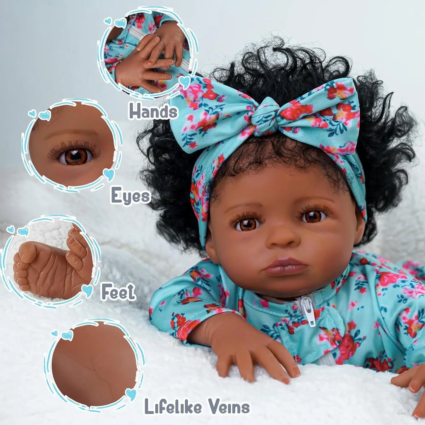 Lifelike Reborn Black Girl- 18-Inch Realistic Newborn Real Life Baby Dolls