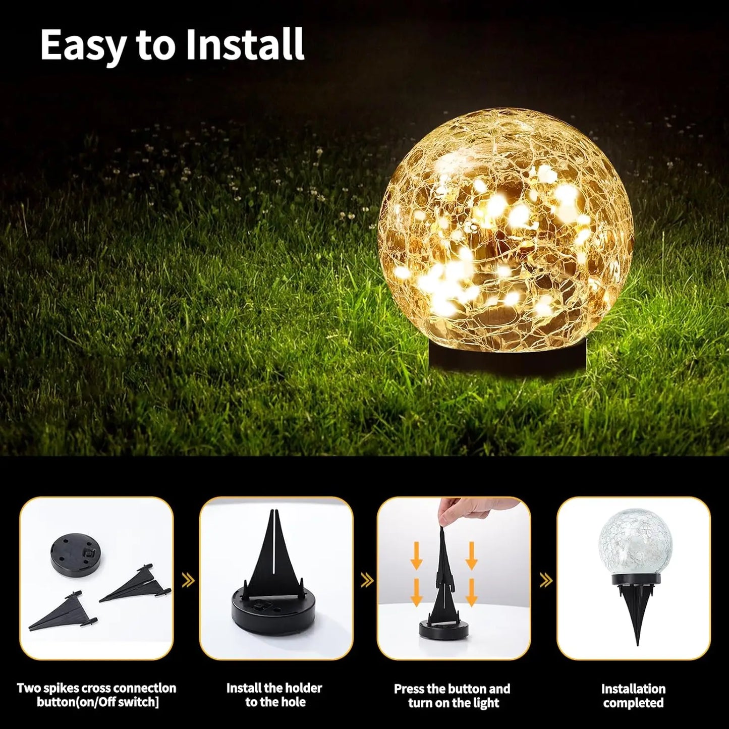 Solar Globe Lights Outdoor Waterproof - Cracked Glass Ball Lights for Garden Patio Yard Decor