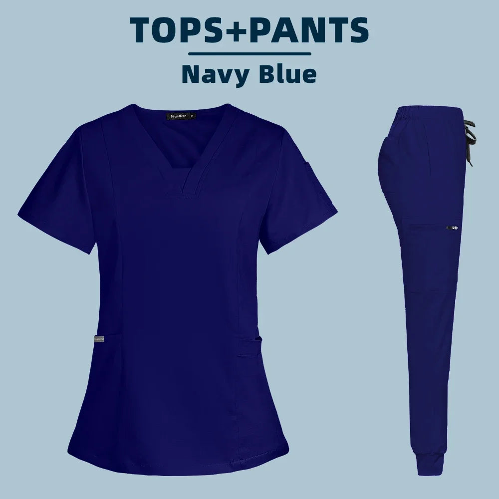 Short Sleeve Scrubs Top With Pocket Pants  Nurse , Doctor ,Surgery, Spa workwear andBeauty Salon