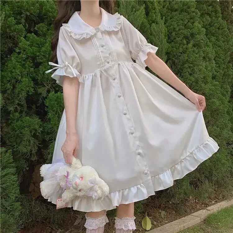Japanese Sweet Girl Lolita Dress White 2021 Summer Kawaii Peter Pan Collar