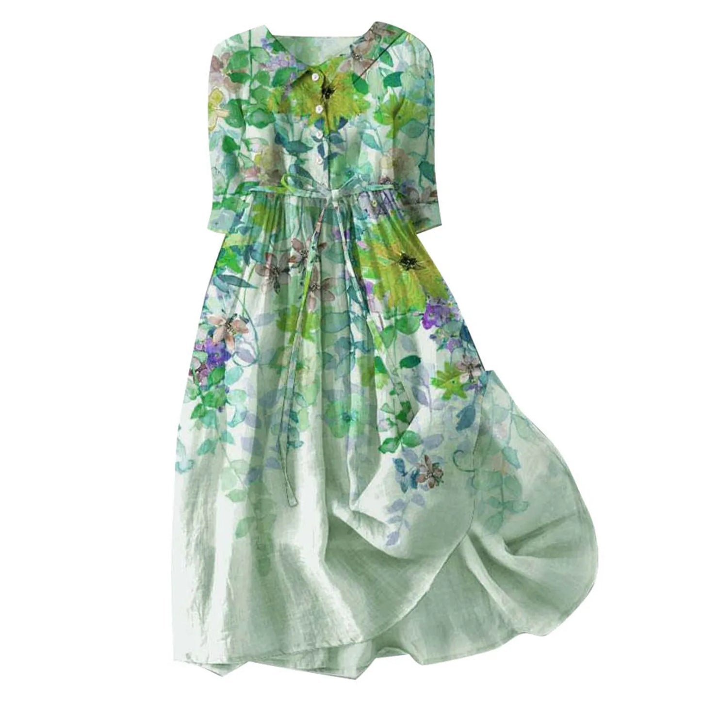 French Style Shirt Dress With Lapel Button Up For Women