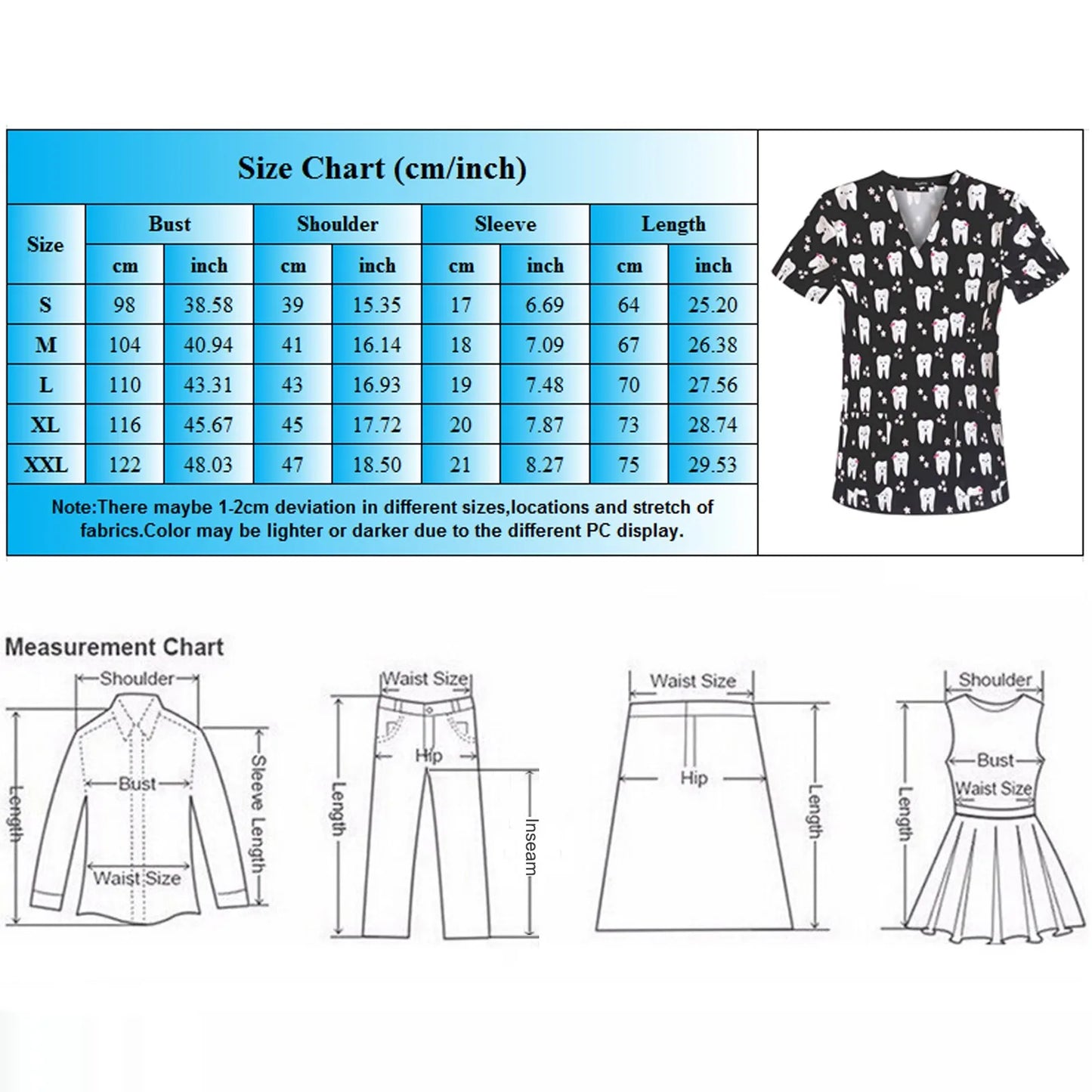 Fashion Print Dentist Nurse Uniform Scrub Tops Beauty Scrub Clothes Cartoon Nurse Medical Uniforms