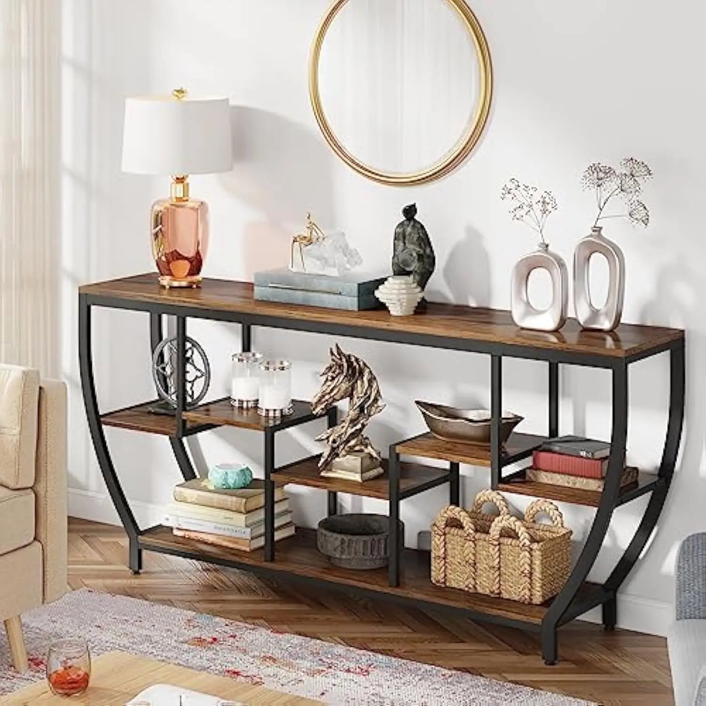 Table with Storage Industrial Entryway Table TV Stand