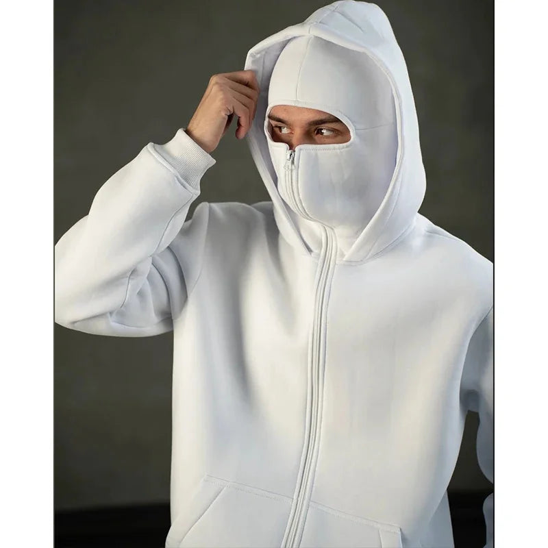Unisex Y2K Gothic Harajuku Balaclava Double Hooded Sweatshirt Men's Hooded Mask Zipper