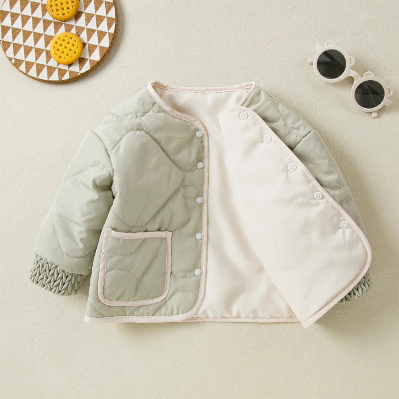 Kids Quilted Puffer Jacket with Hood and Zipper Closure Warm Winter Coat