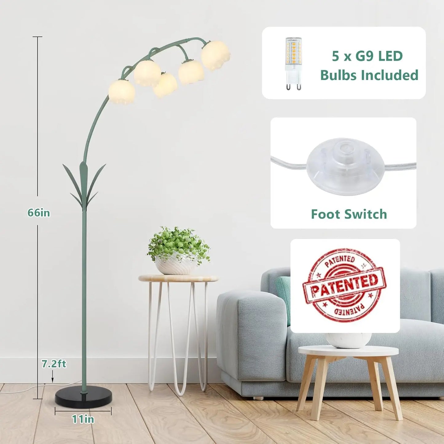 Arc Floor Lamp Featuring 5 G9 LED Bulbs Foot Switch