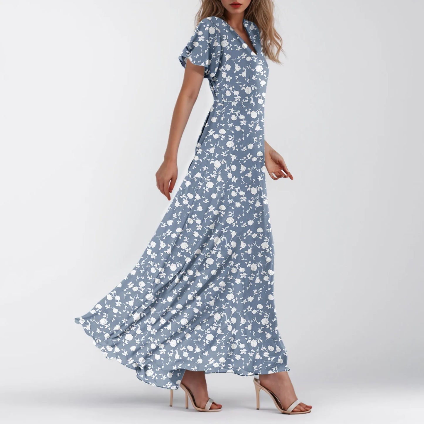 2025 Summer Dresses For Women Casual Short Sleeve Maxi Dresses Cute Floral Maxi Dress