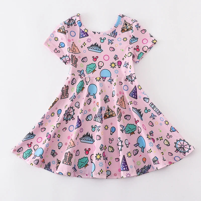 Cartoon Mickey Dress Girls Summer Short Sleeve