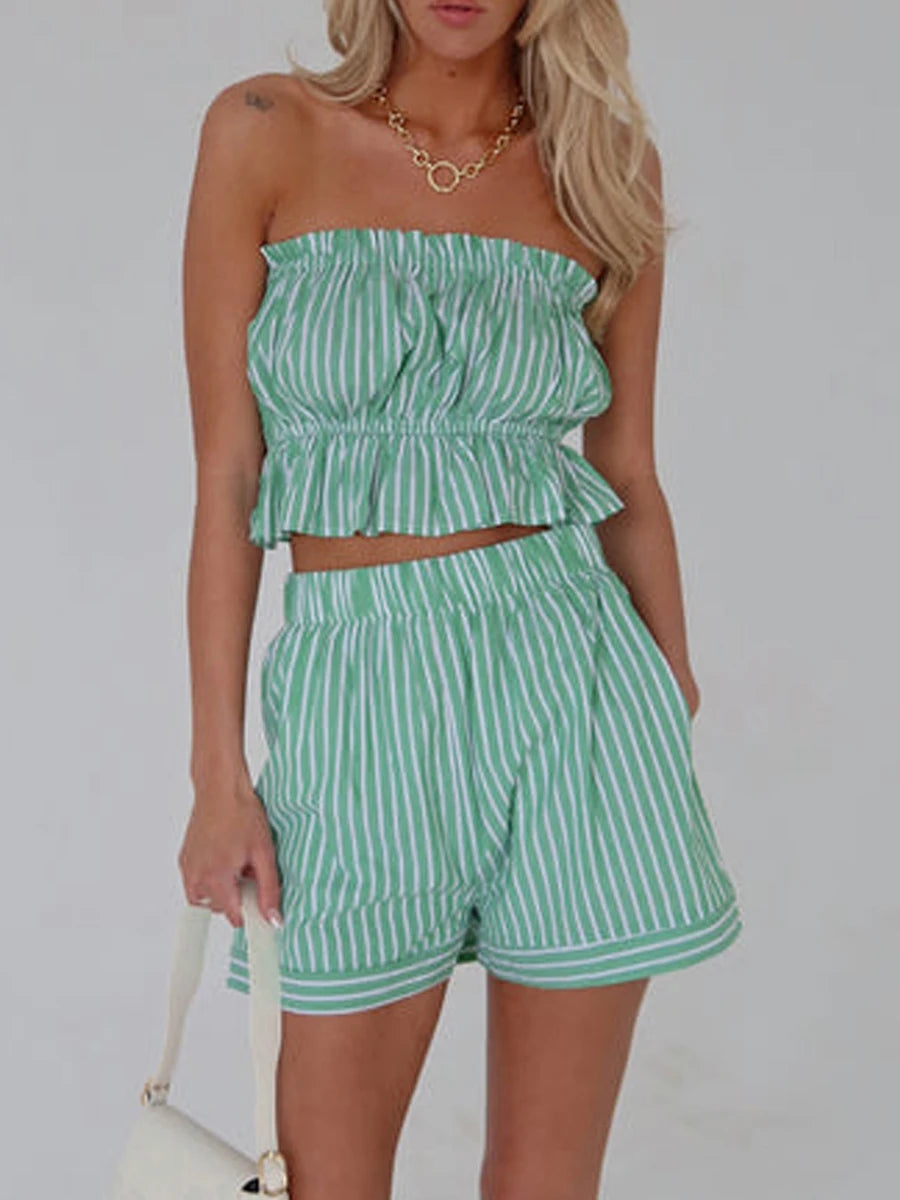 Floral Print Off Shoulder Crop Top And High Waist Shorts Set