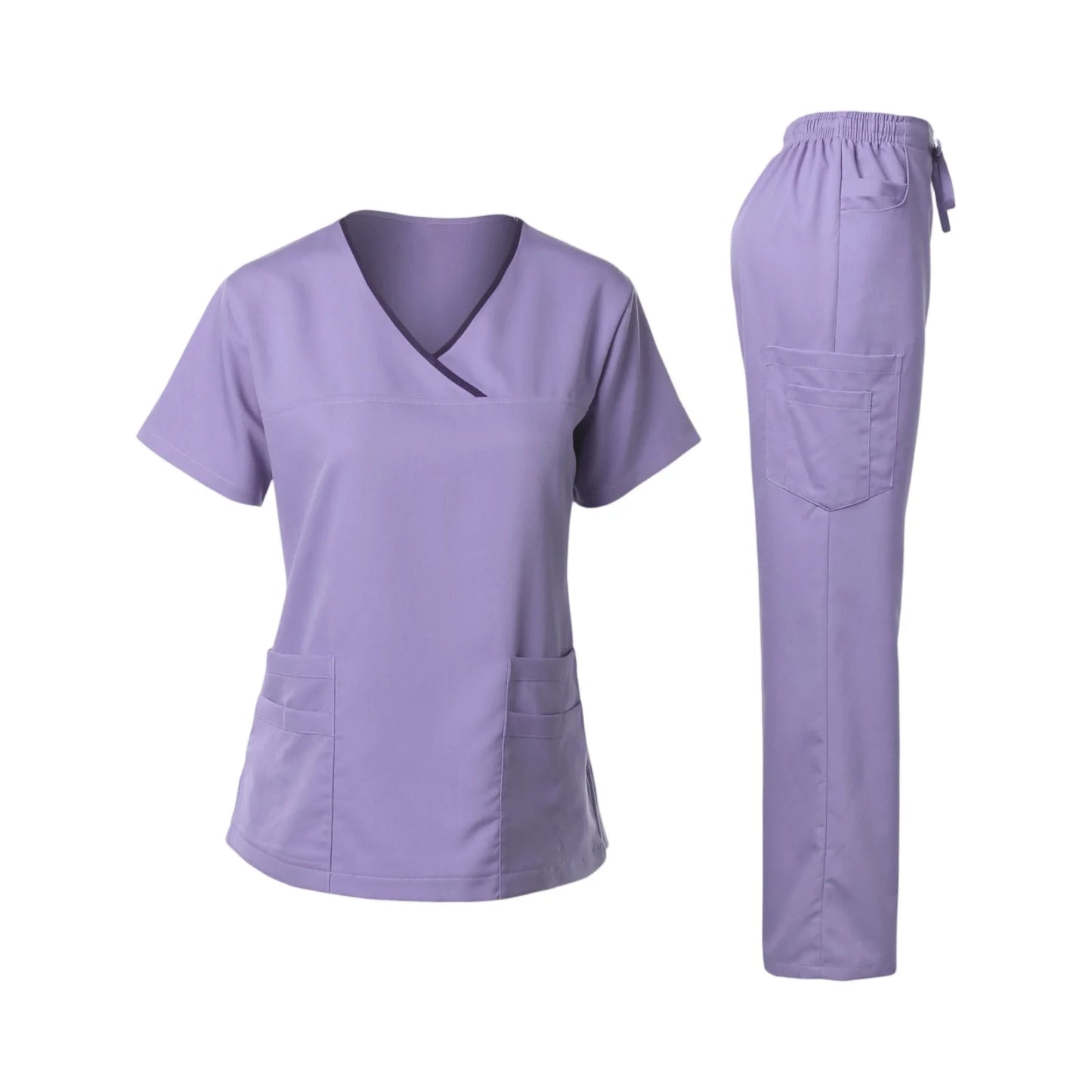 Nurse Scrub Set V Neck Short Sleeve Medical Uniform Pockets