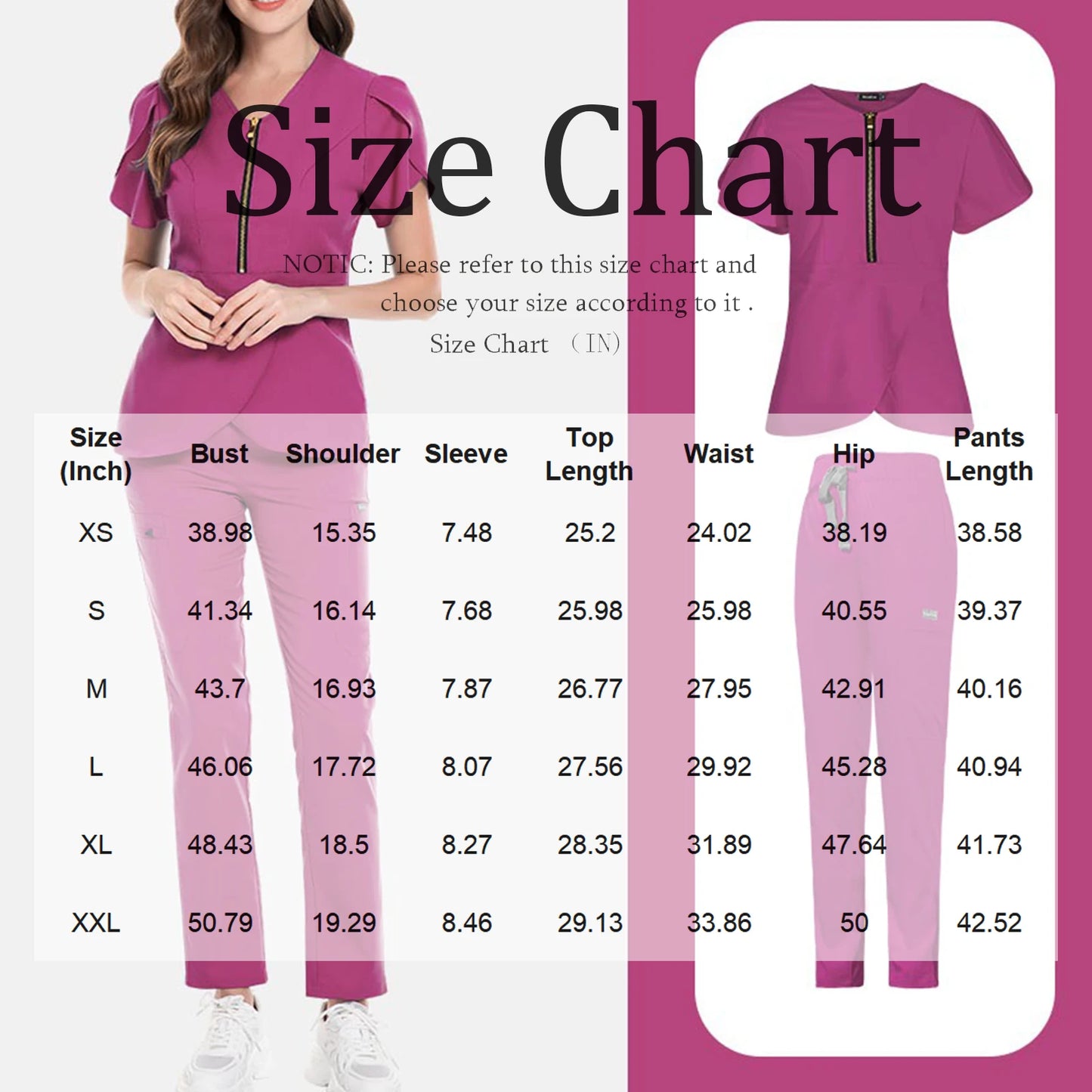 Women's Nurse Scrub Set V-Neck Short Sleeve Zipper Ruffle Sleeve Multi-Color Long Pants