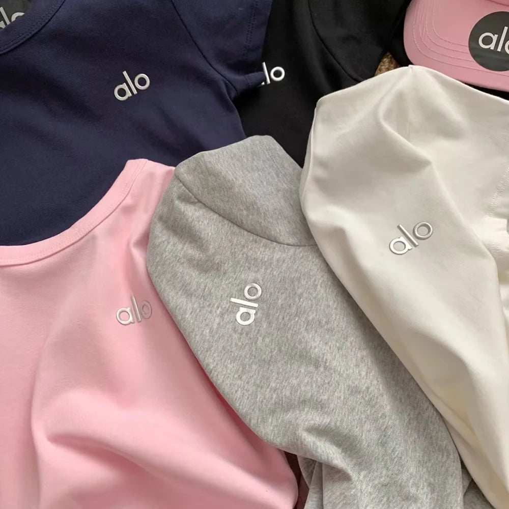 ALO Letter Printing T Shirt Women Clothes Sports Slim Fit