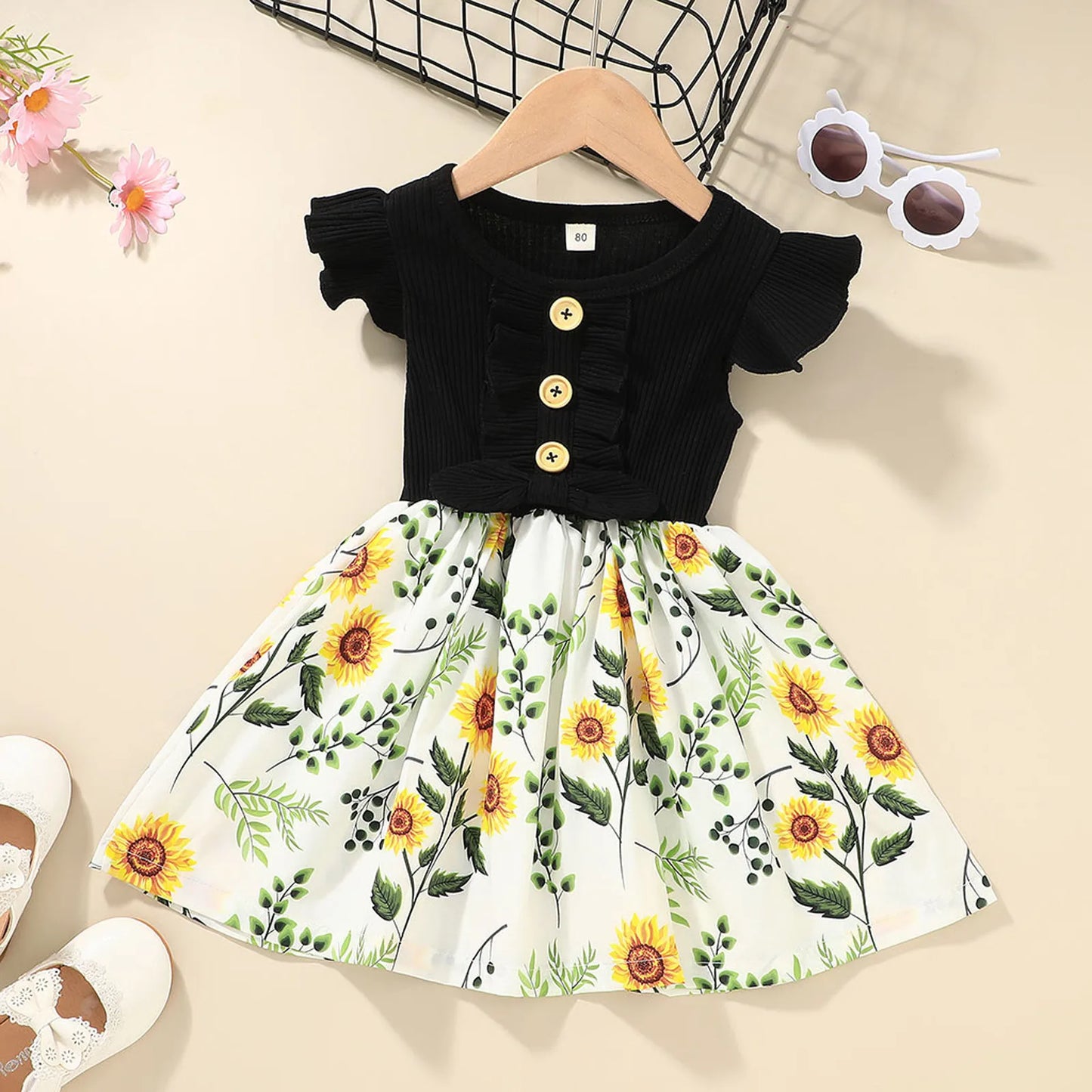 Baby Princess Party Dresses for Girls Flower Elegant Ruffle Sleeve Children