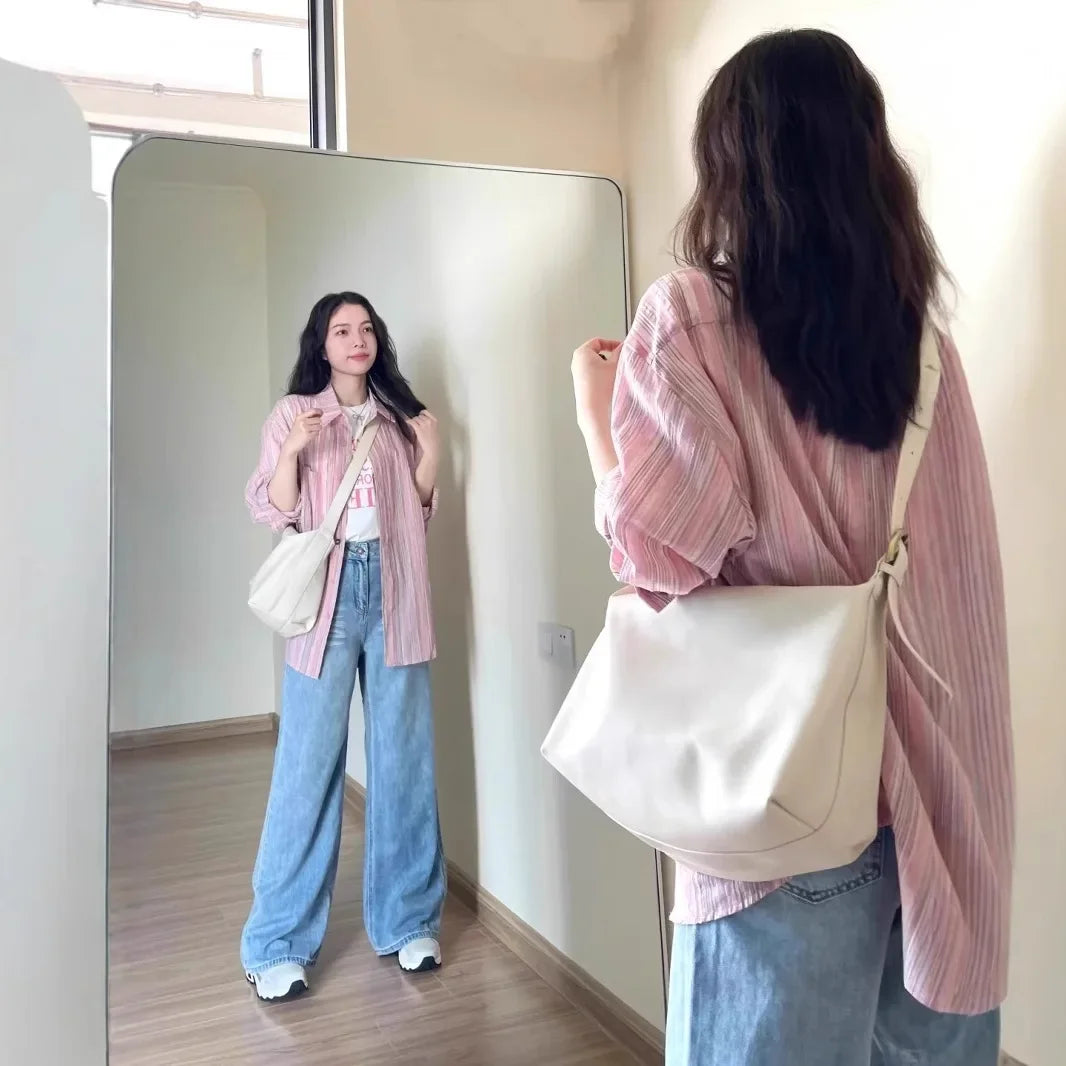 Pink Striped Women's Shirt Thin New Style Summer Sun Protection