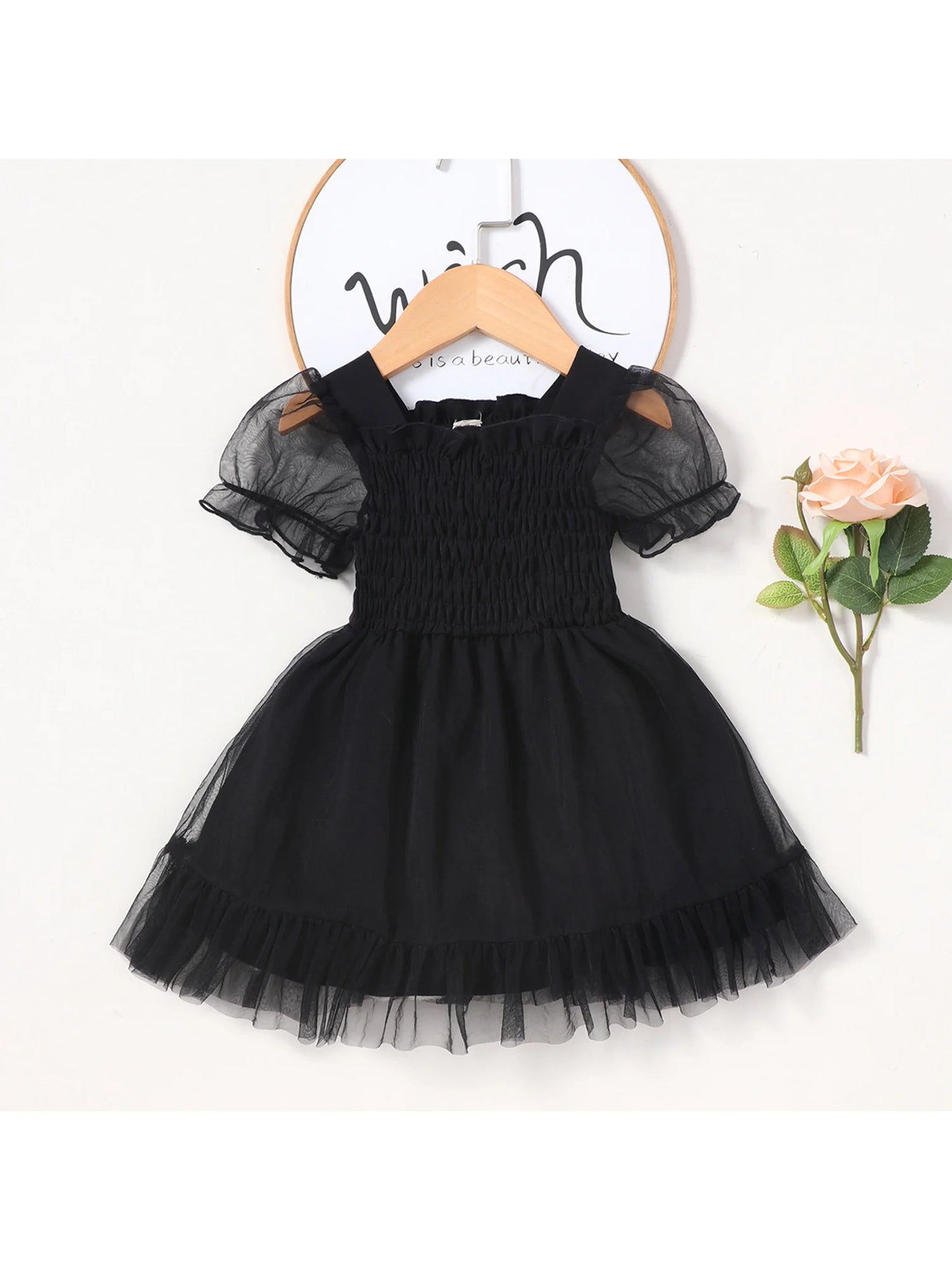 Toddler Girls Floral Print Ruffle Sleeve A-Line Dress with Bow Detail