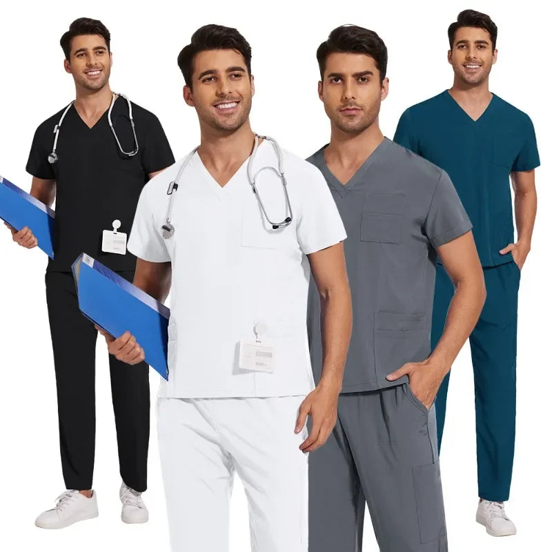 Clinical Green Gray Blue White Sanitary Dentist Medical Nursing Veterinary Surgical Scrubs Set