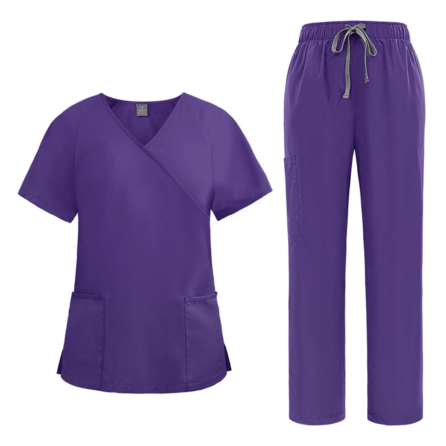 Women's Nurse Scrub Set Asymmetric V-Neck Short Sleeve Multi-Color Multi-Pocket Straight Pants