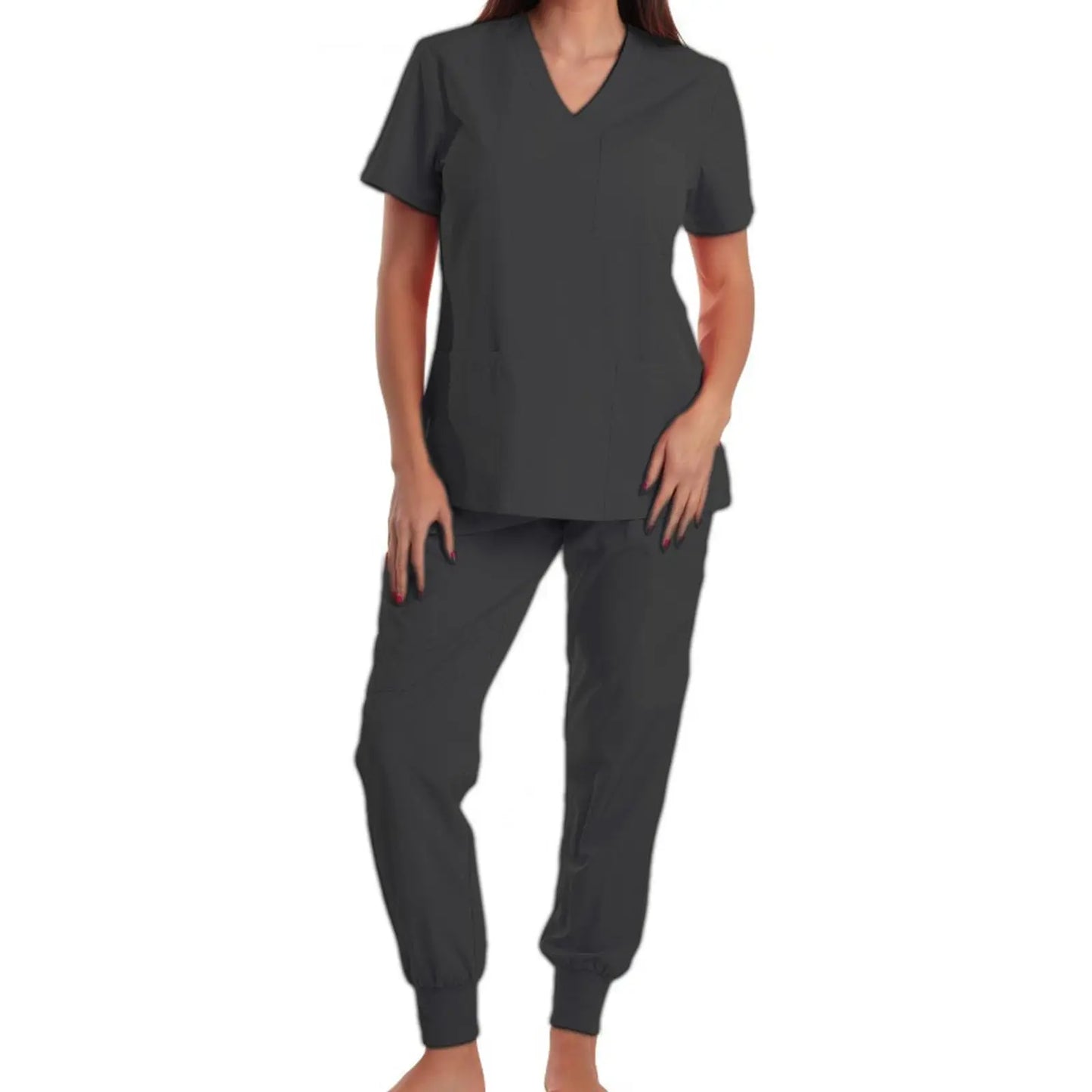 Nurse Scrub Set V Neck Short Sleeve Multicolor Jogger Pants Medical Uniform