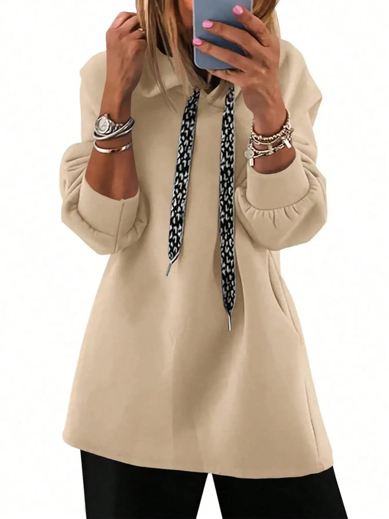 Womens Casual Oversized Hoodies Loose Drawstring Long Sleeve Fleece Hooded Pullover