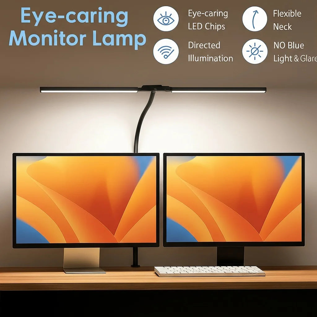 Double Head LED Desk Lamp Dimmable PC Monitor Light USB