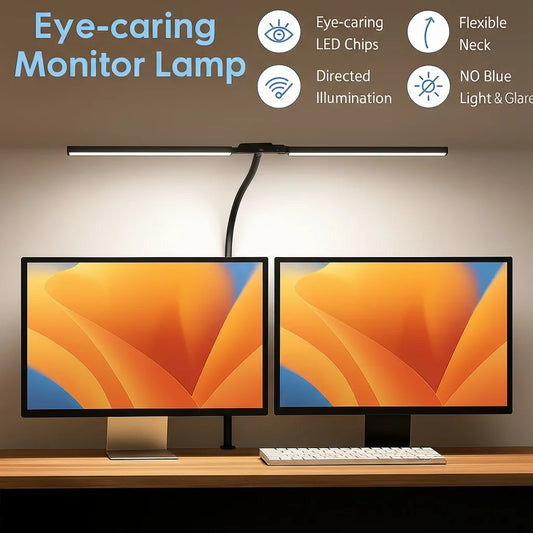 Double Head LED Desk Lamp Dimmable PC Monitor Light USB