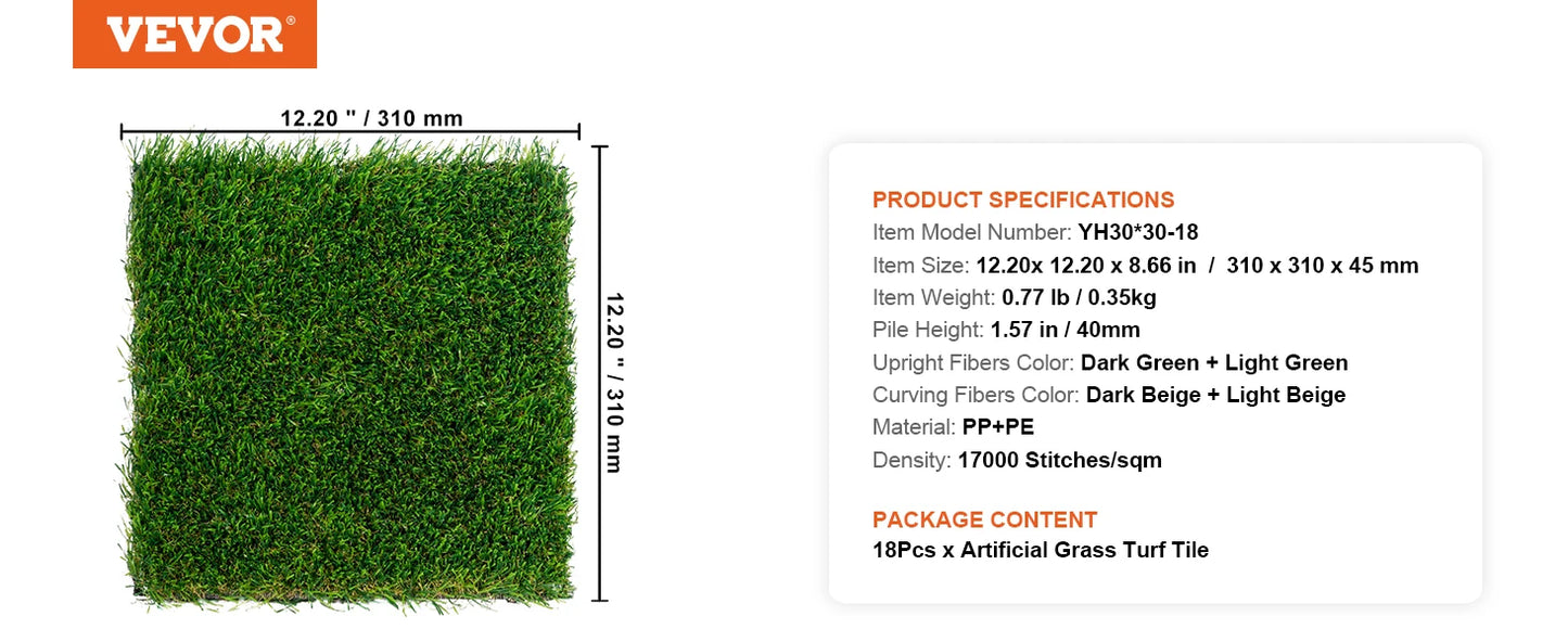 SucceBuy Artifical Grass Rug Green Turf 1.38/1.57" Fake Door Mat Outdoor Patio Lawn