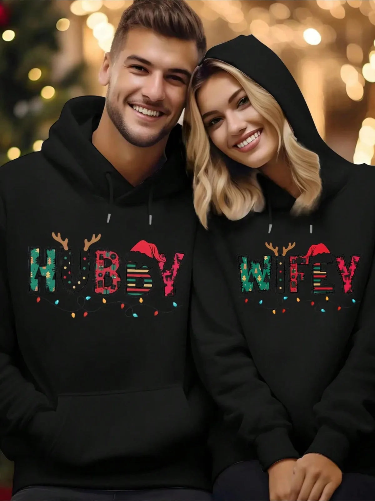 1PC [Couple Style]Christmas Couple Clothing Print Men's Casual Comfortable Hooded Sweatshirt