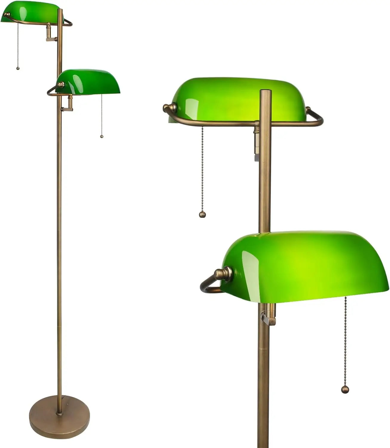 Art Deco Glass Floor Lamp With Adjustable Arm Pull Chain