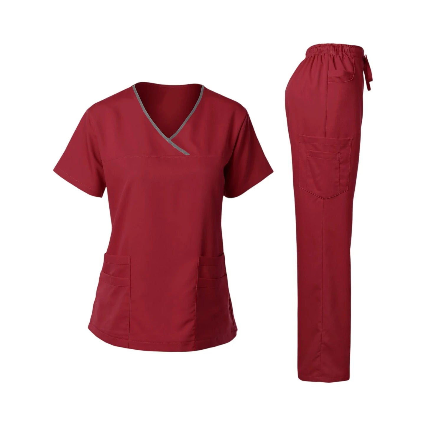 Nurse Scrub Set V Neck Short Sleeve Medical Uniform Pockets