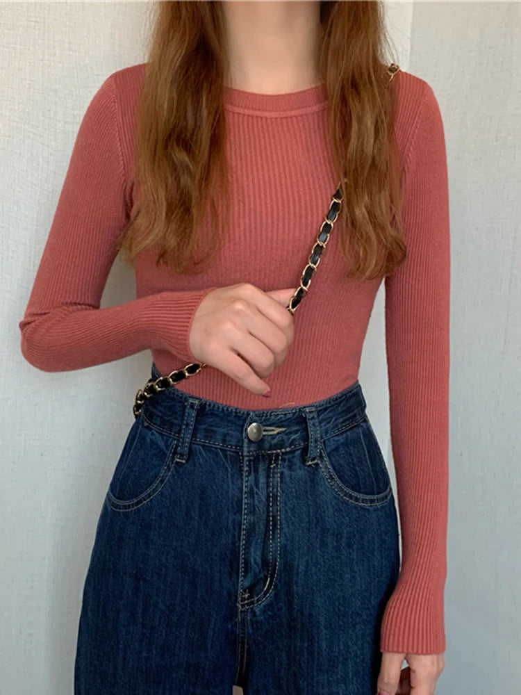 2025 New Women Sweater Autumn Winter Long Sleeve Pullover Basic Top Fashion O-neck