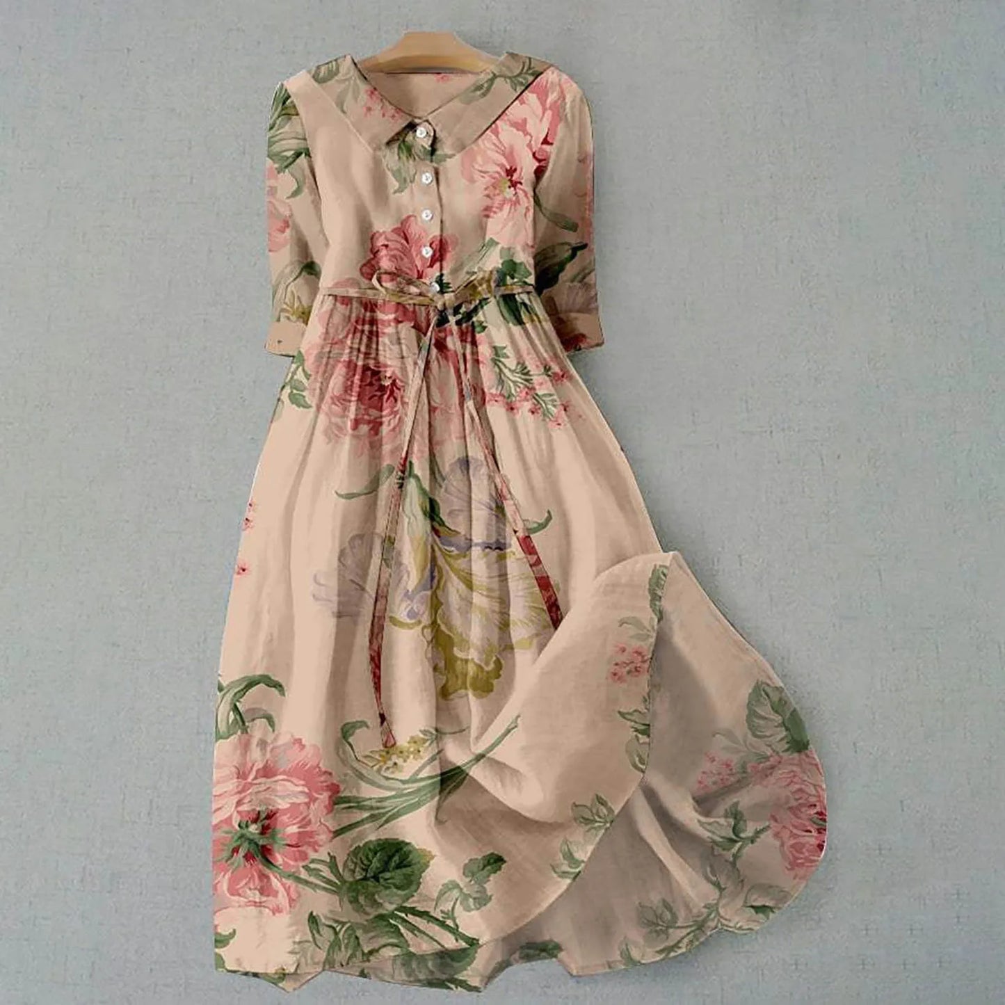 French Style Shirt Dress With Lapel Button Up For Women