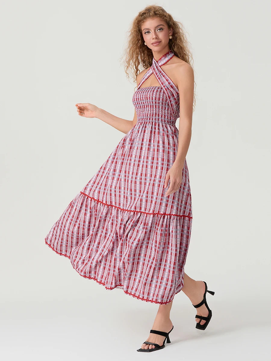 Women s Sleeveless Halter Neck Maxi Dress with Open Back