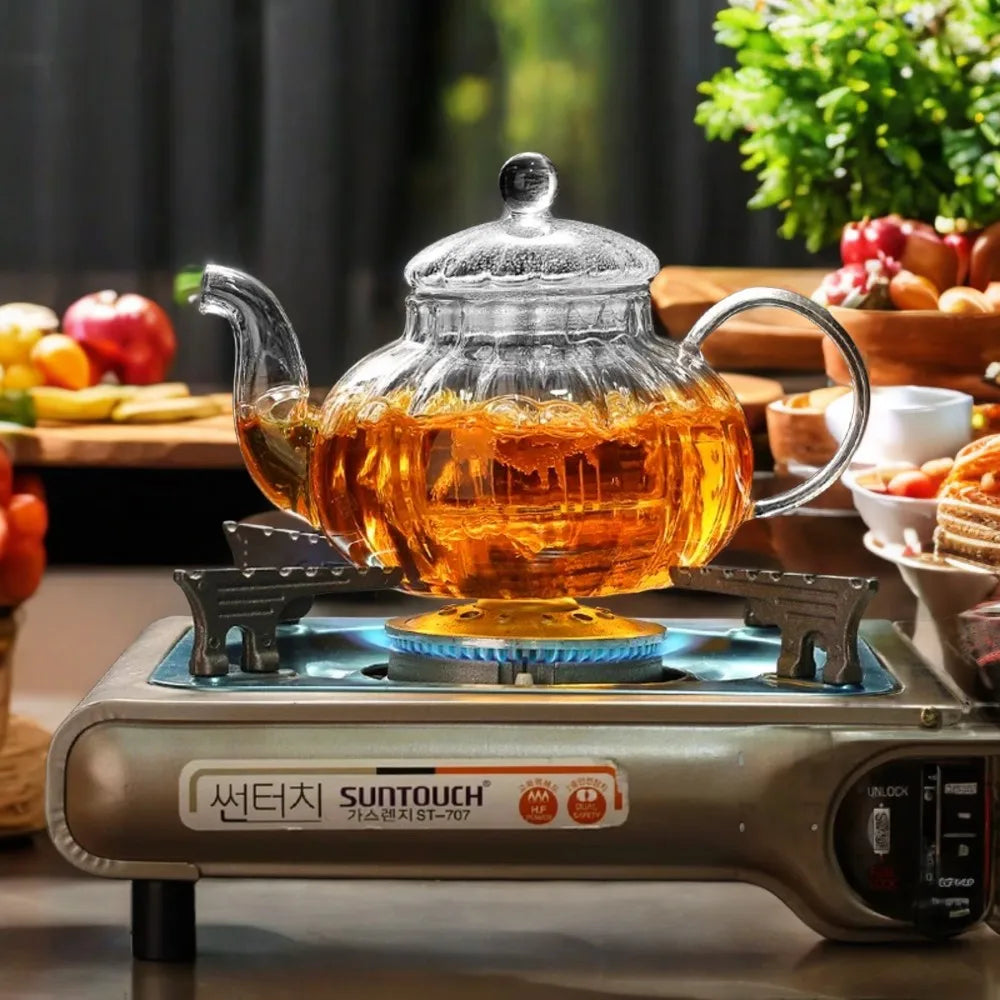 High Borosilicate Heat Resistant Glass Pumpkin Kettle Tea Infuser Filter Teapot Chinese Teawear Flower Pot 600ml