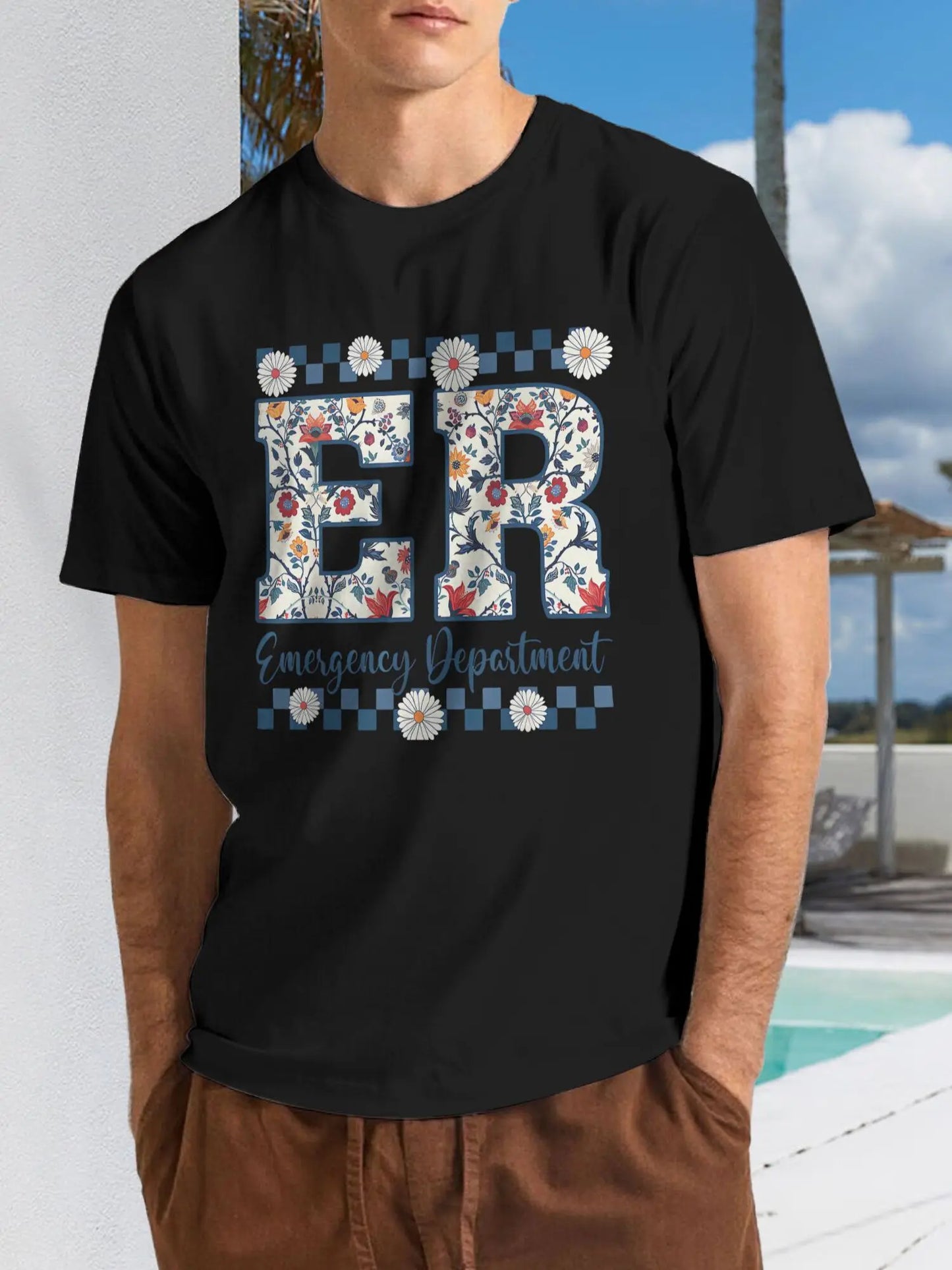 Men' Emergency Room RN Nurse T-Shirt Loose Fit Symbol Print RN Badge for Hospital Staff