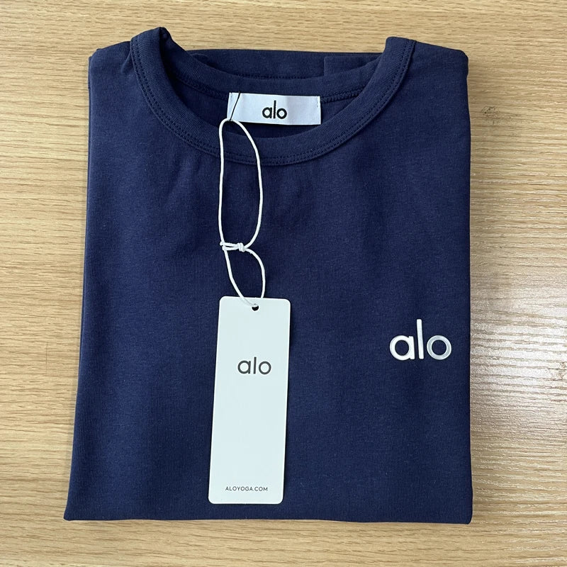 ALO Letter Printing T Shirt Women Clothes Sports Slim Fit