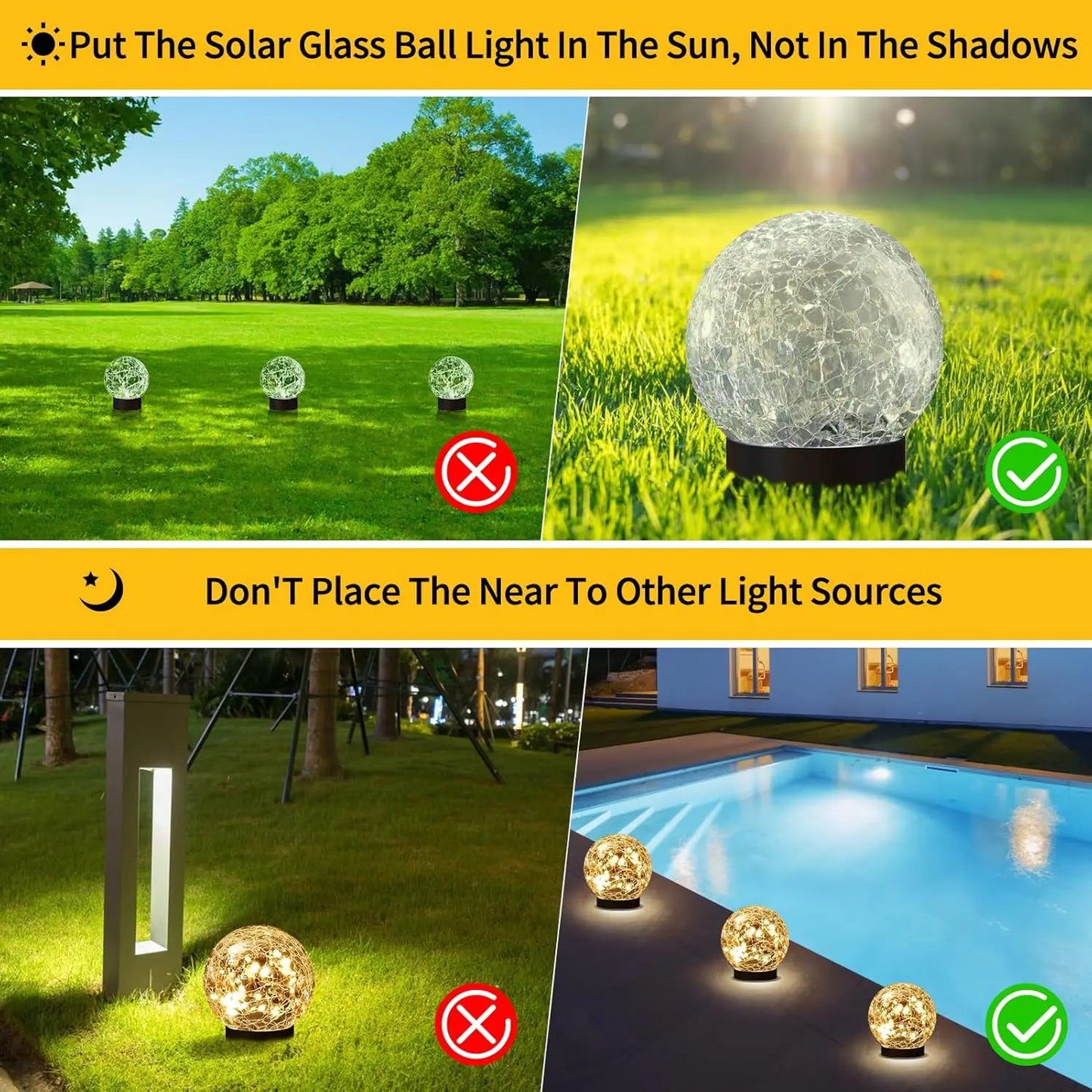 Solar Globe Lights Outdoor Waterproof - Cracked Glass Ball Lights for Garden Patio Yard Decor