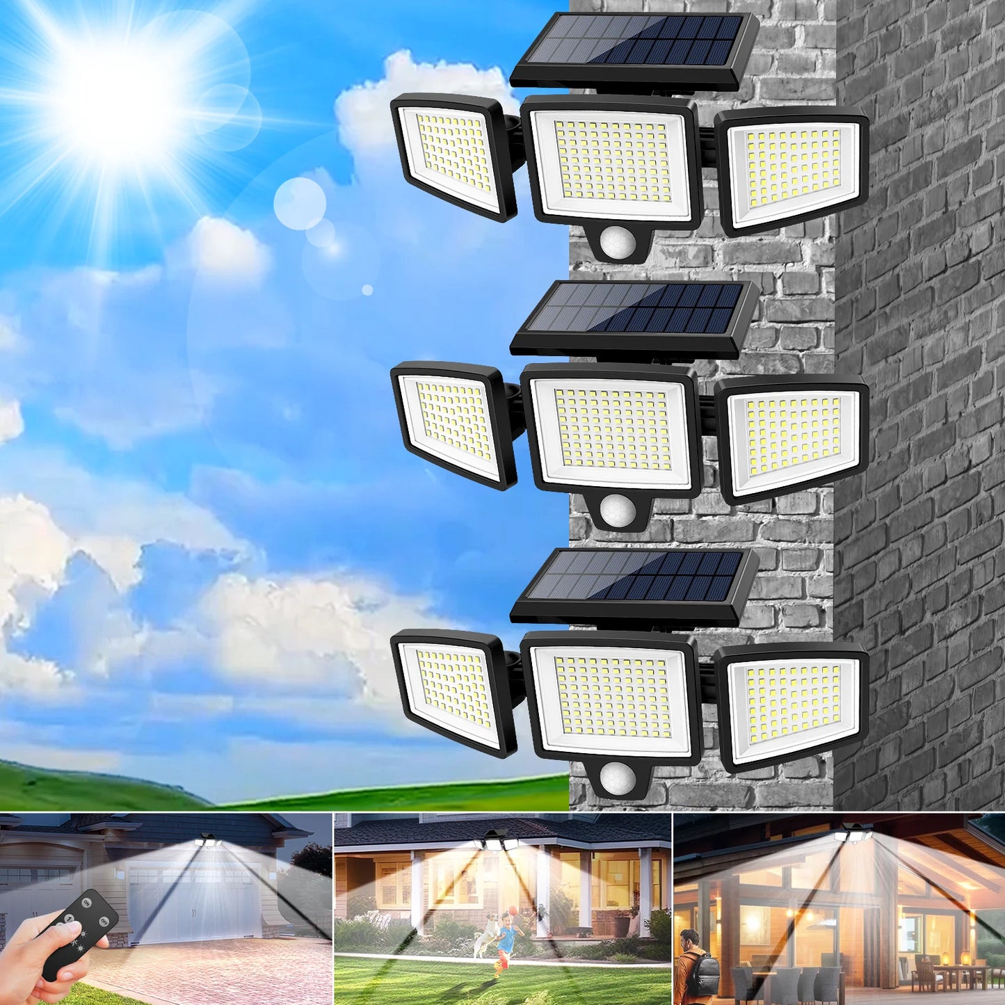 3 Pack Outdoor Solar Lights, 2800LM，Motion Sensor Security Lights for Porch, Garage, Yard Entrance, Patio