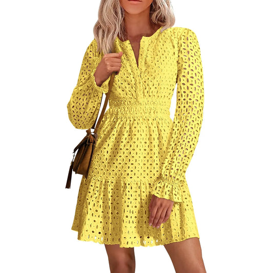 Spring Summer Elegant Short Dress Cross V-neck Contrast Polka Dot