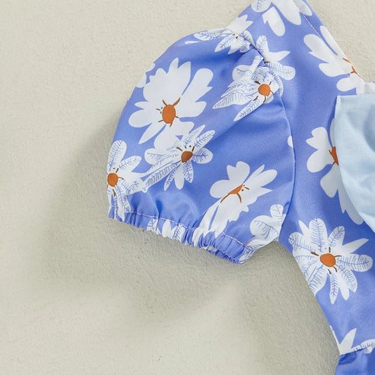 Girls Sleeveless Floral Print Square Neck Bow Summer Dress Kids Casual Clothes