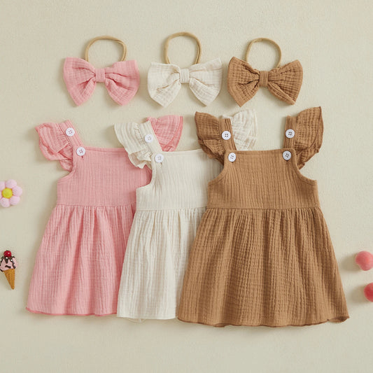 Toddler Girl Summer A Line Dress Solid Color Flutter Sleeves Square