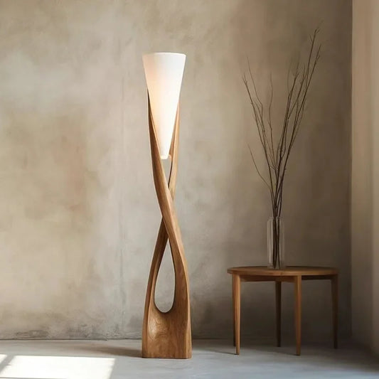 Handmade Wooden Floor Lamp JK-X1-01 Wabi-Sabi LED Art