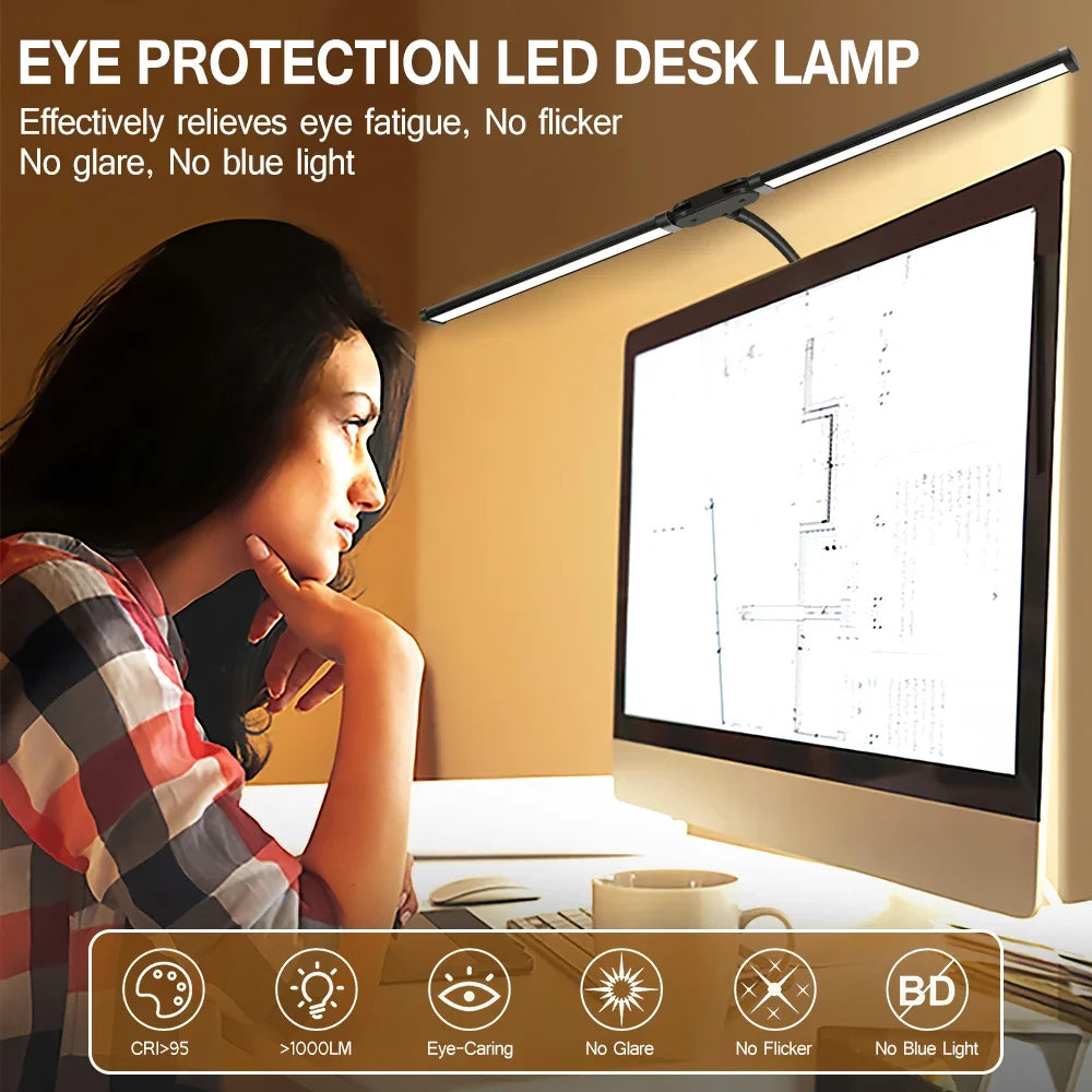 Double Head LED Desk Lamp Dimmable PC Monitor Light USB