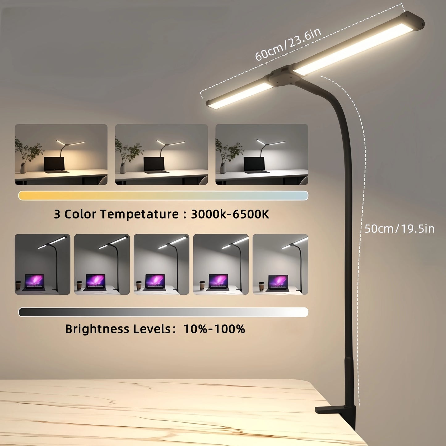 Double Head LED Desk Lamp Dimmable PC Monitor Light USB