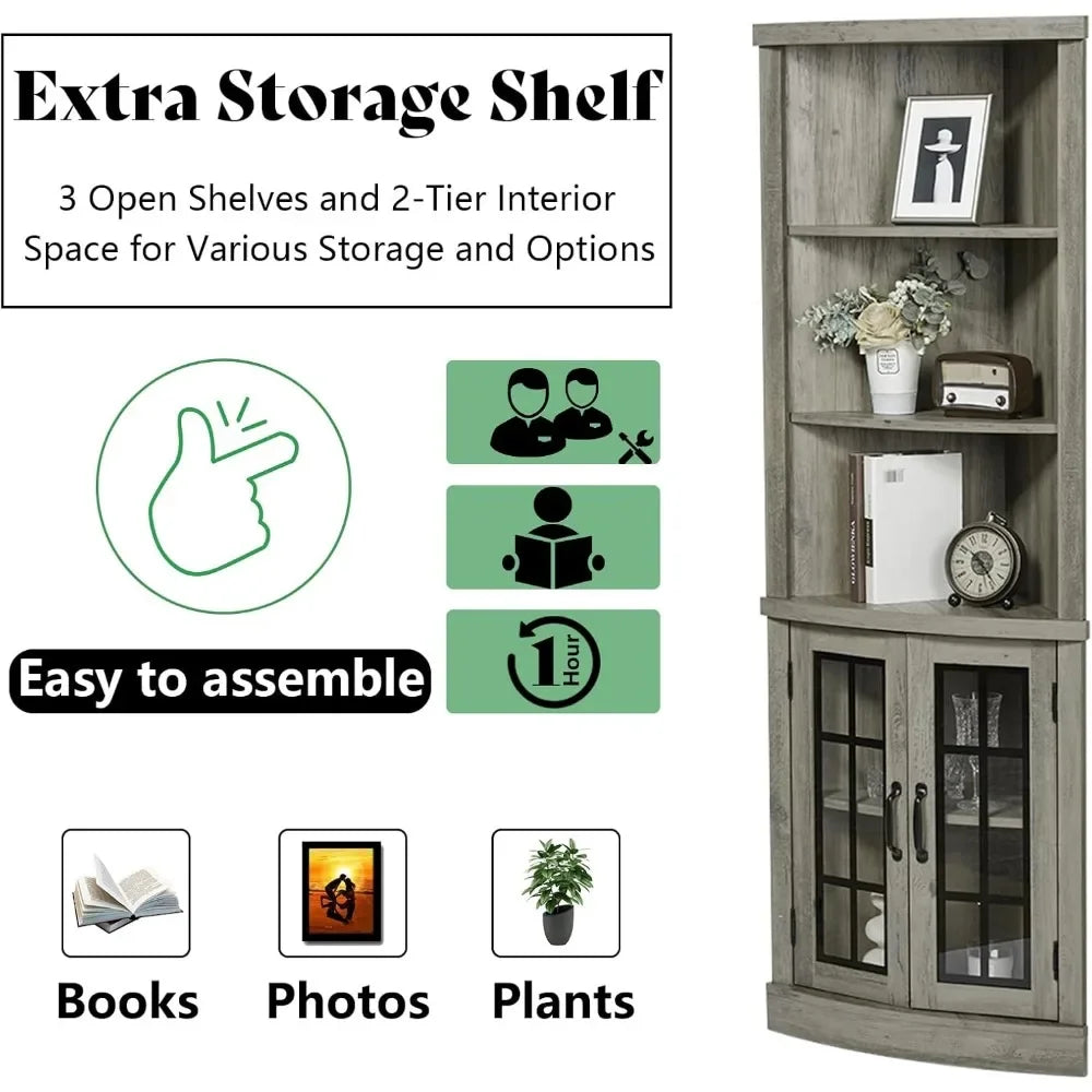 65" Tall Display Cabinet with Glass Doors & Adjustable Shelves,