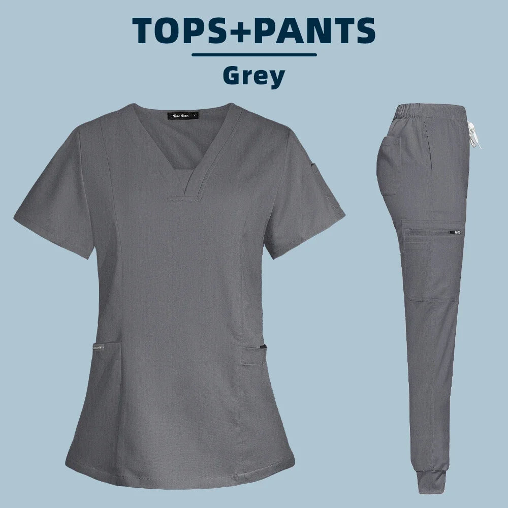 Short Sleeve Scrubs Top With Pocket Pants  Nurse , Doctor ,Surgery, Spa workwear andBeauty Salon