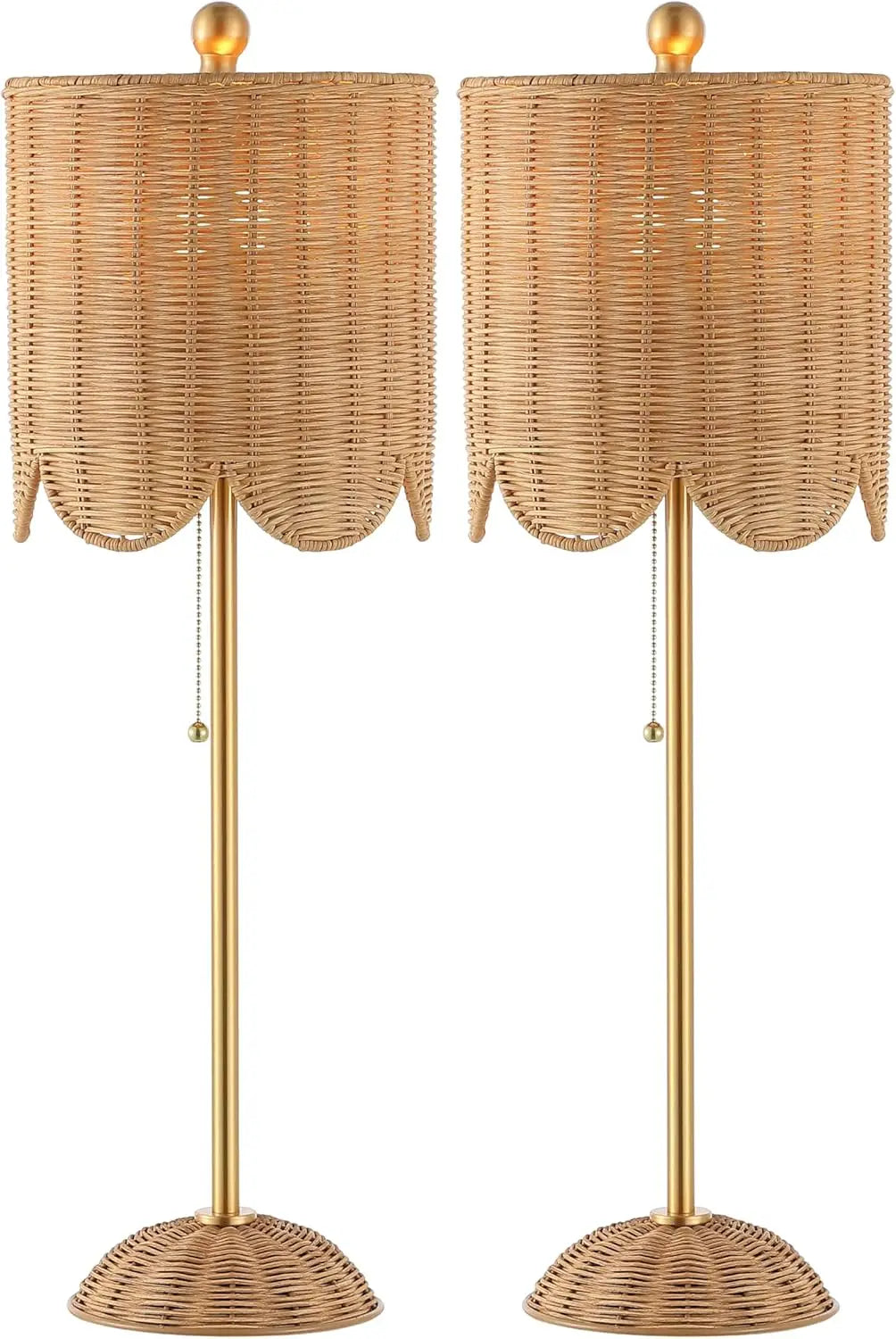 Coastal Bohemian Rattan and Iron Scalloped LED Table Lamps