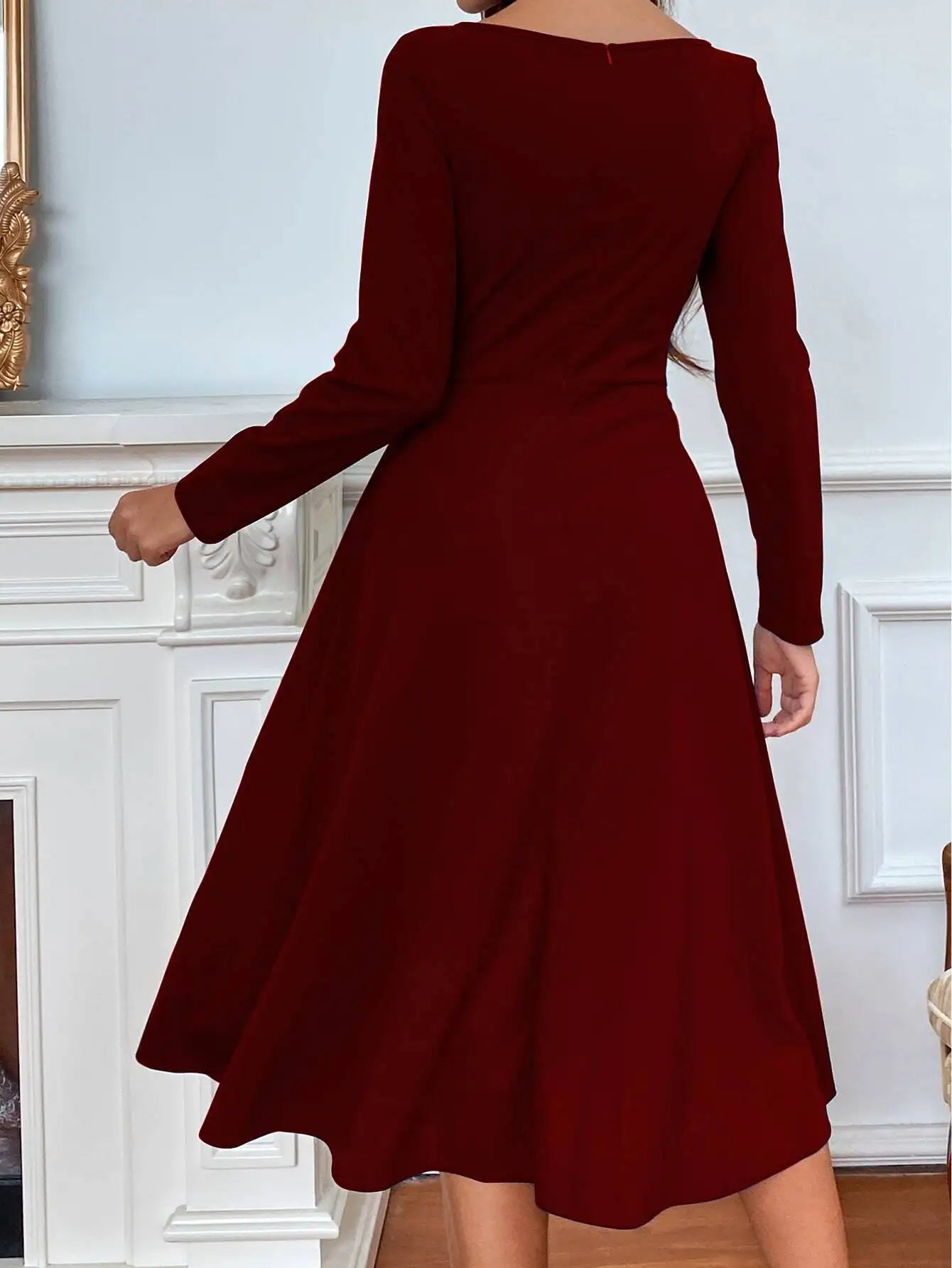 Elegant Women Long Sleeve A Line Dress Polyester Modern