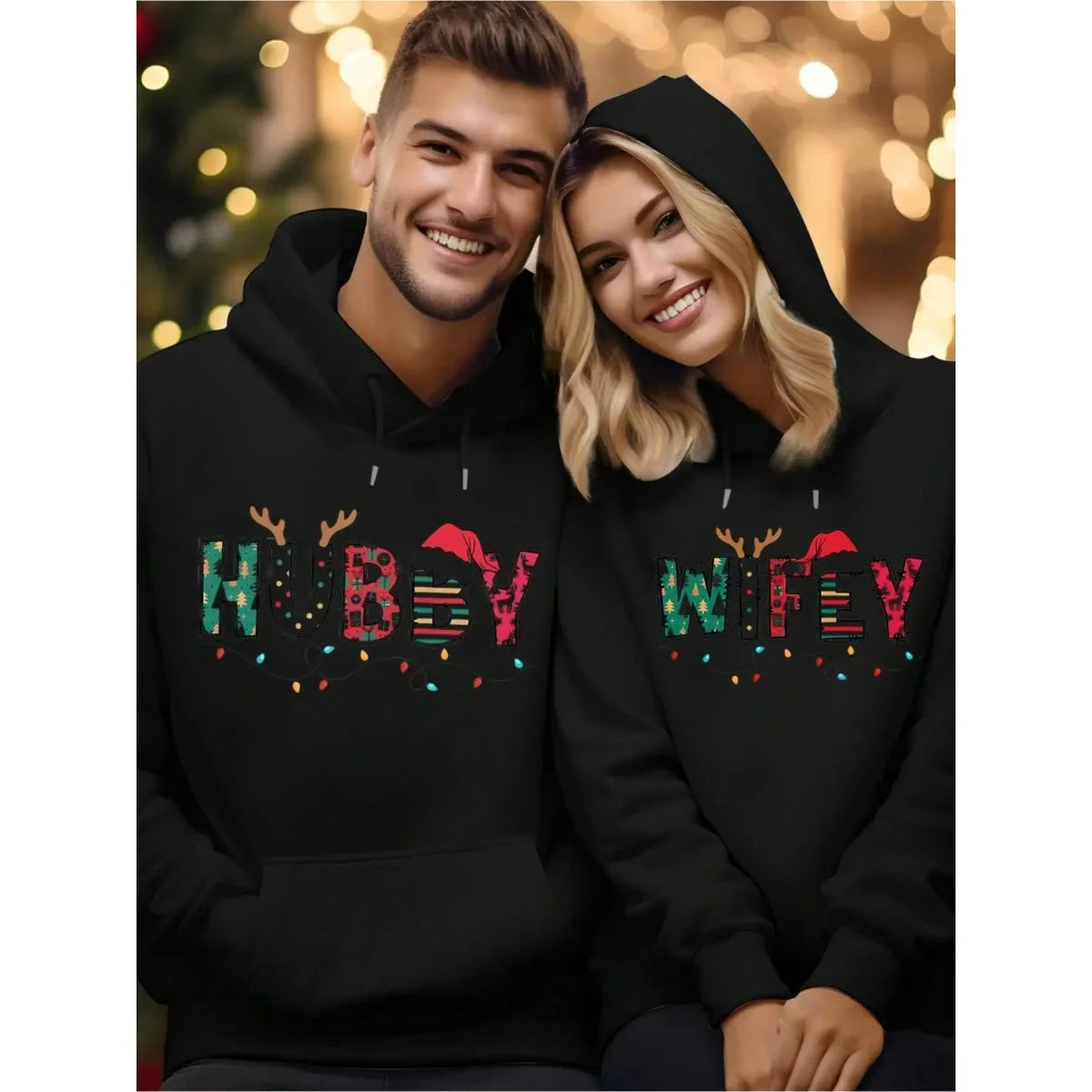 1PC [Couple Style]Christmas Couple Clothing Print Men's Casual Comfortable Hooded Sweatshirt