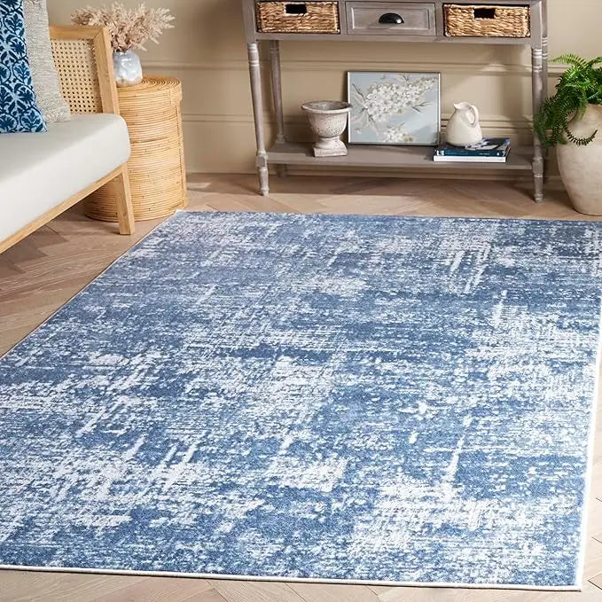 8ft x 10ft Ivory & Blue Rug Modern Abstract Design
